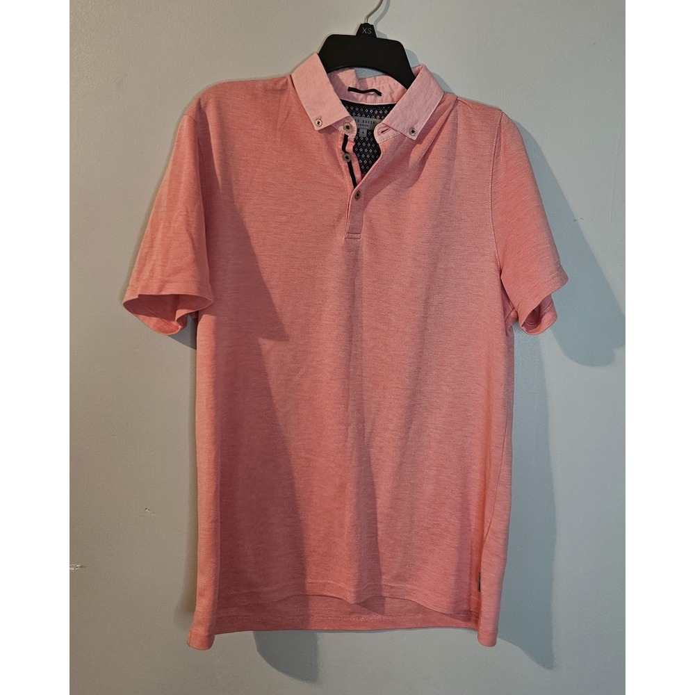 💙Ted Baker Polo Shirt Mens Size 4  Short Sleeve Adult Casual Orange/Salmón 🩵